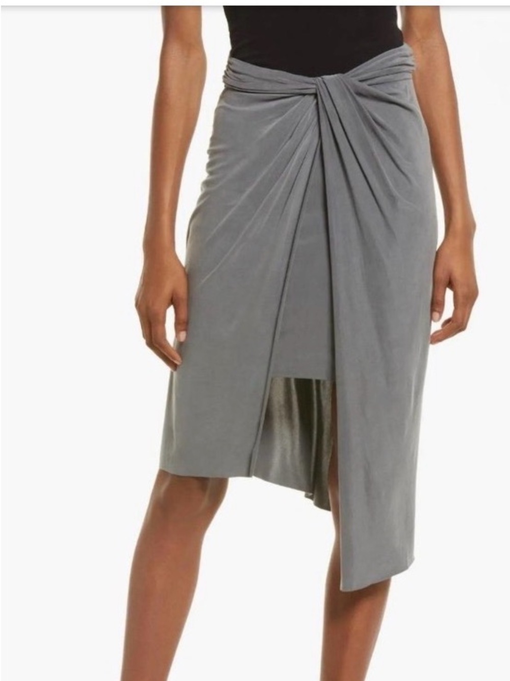 AllSaints Gray Asymmetrical Knot-Wrap Midi Skirt
